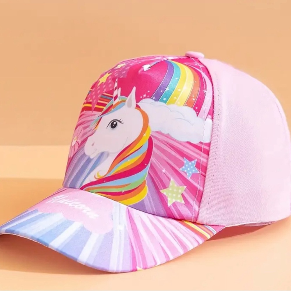 1-Girls Unicorn Baseball Cap Buckle Closure, Fitted Design